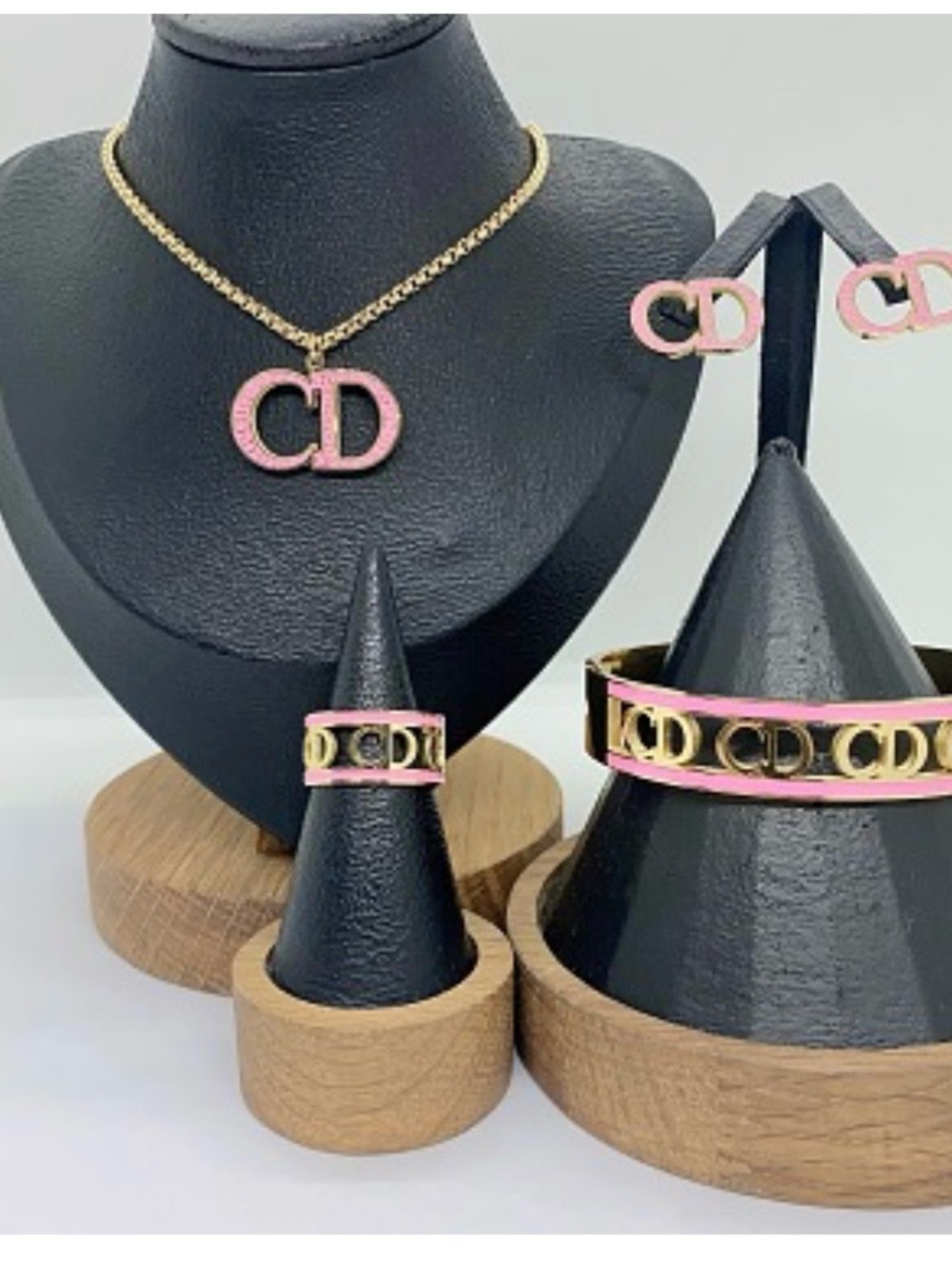 Logo Pink and Gold Necklace, Bracelet, Earrings & Ring Set